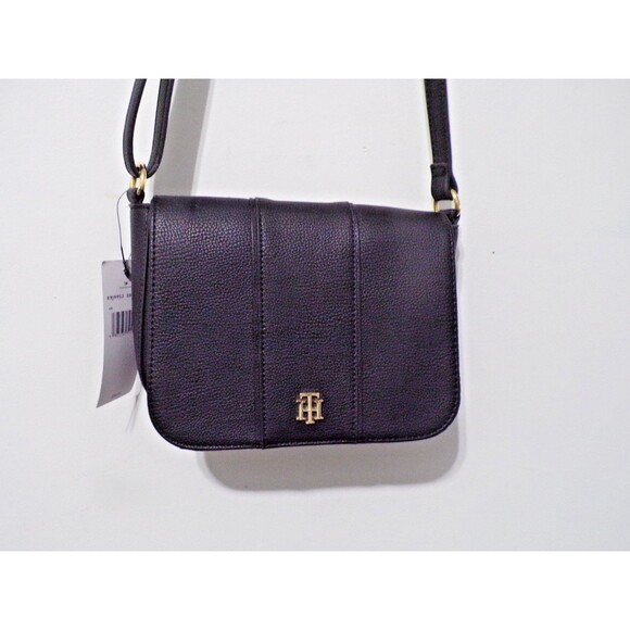 Tommy Hilfiger Black Crossbody Handbag w/Gold Accents Adj Strap Snap Closurer - Picture 2 of 7
